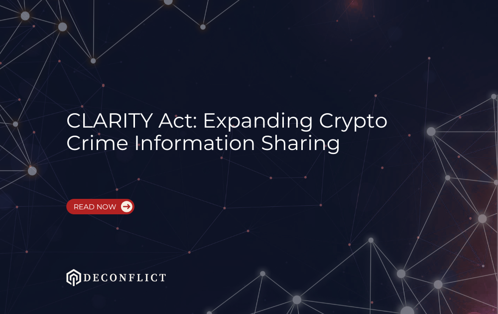 Illustration of law enforcement, banks, and digital-asset companies securely sharing verified intelligence to identify illicit-finance activity under the proposed CLARITY Act pilot.